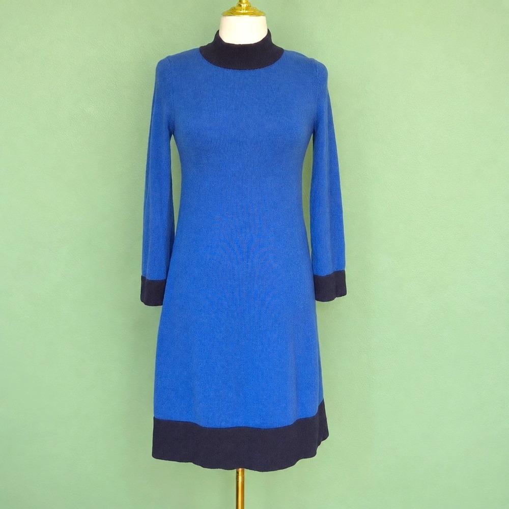 Boden Sweater Dress Womens 2 Blue Excellent Wool Alpaca Blend Mock Neck Knit
